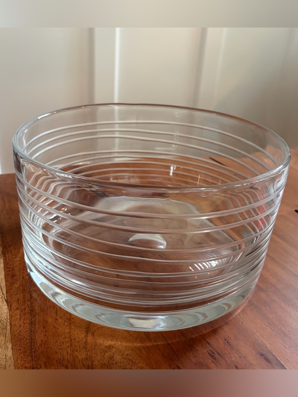 Vtg. Y2K Crate & Barrel Scale Ribbed Cut Glass Bowl Ice Bucket Mid-Century Style